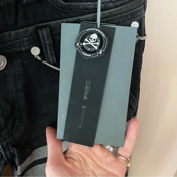 Mastermind Japan x C2H4 jeans double waist skull print chain black NWT S $550 - Picture 15 of 16